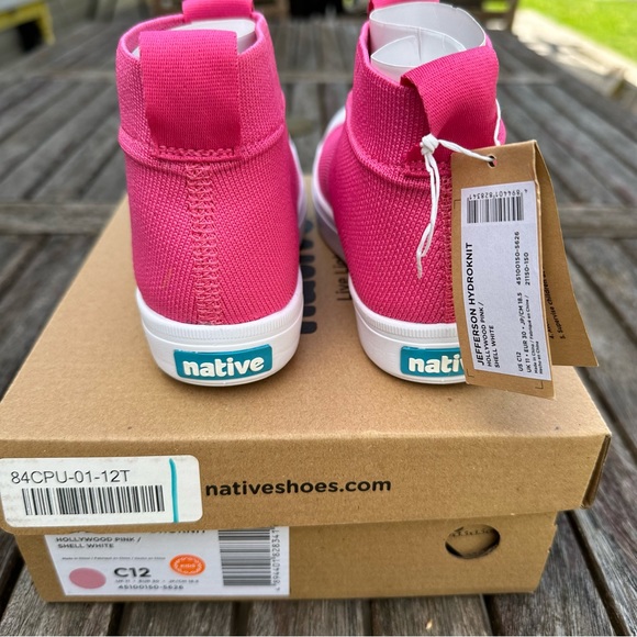 NEW Native Jefferson Girl's Pink Hydroknit Rain Boots Waterproof size C12 - Picture 4 of 5